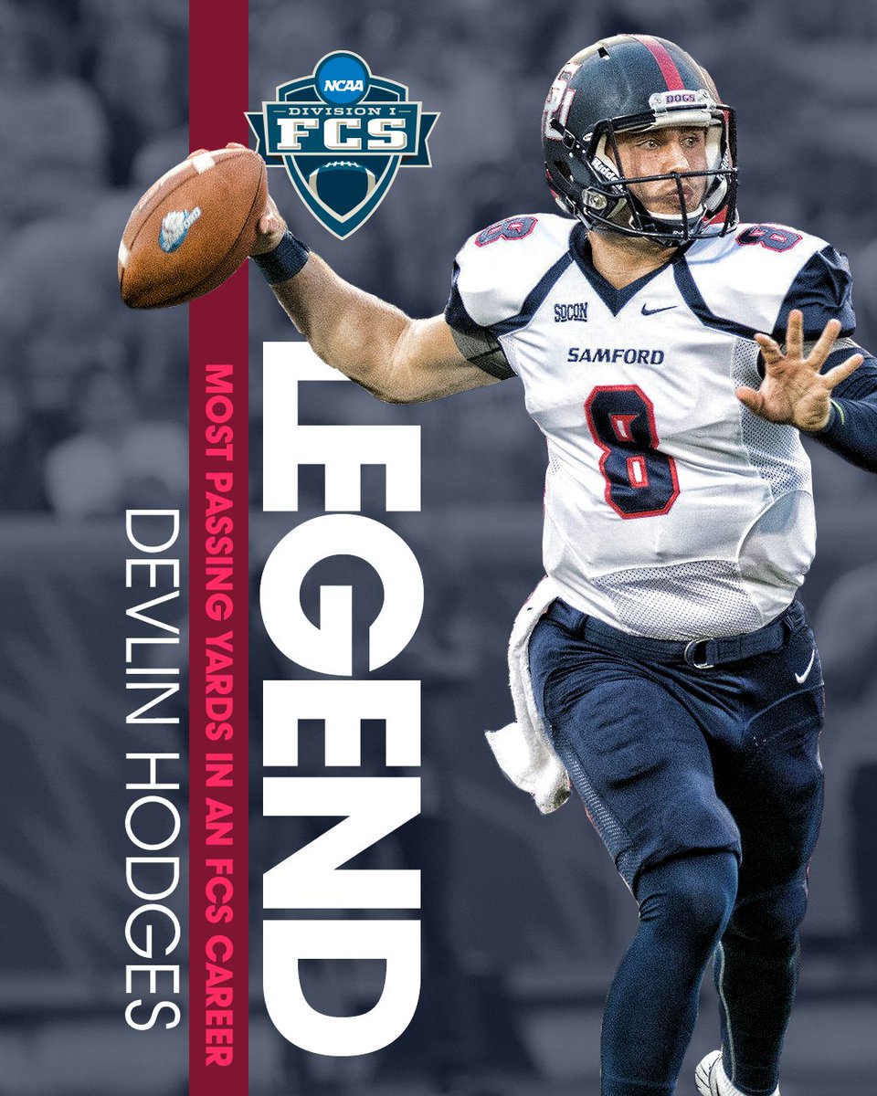 NCAA_FCS's tweet photo. Record Breaker.
Straight Baller.
Legend Status.

@SamfordFootball QB Devlin Hodges has passed Steve McNair for the most passing yards in an #FCS career! https://t.co/EnI2mdpWk1