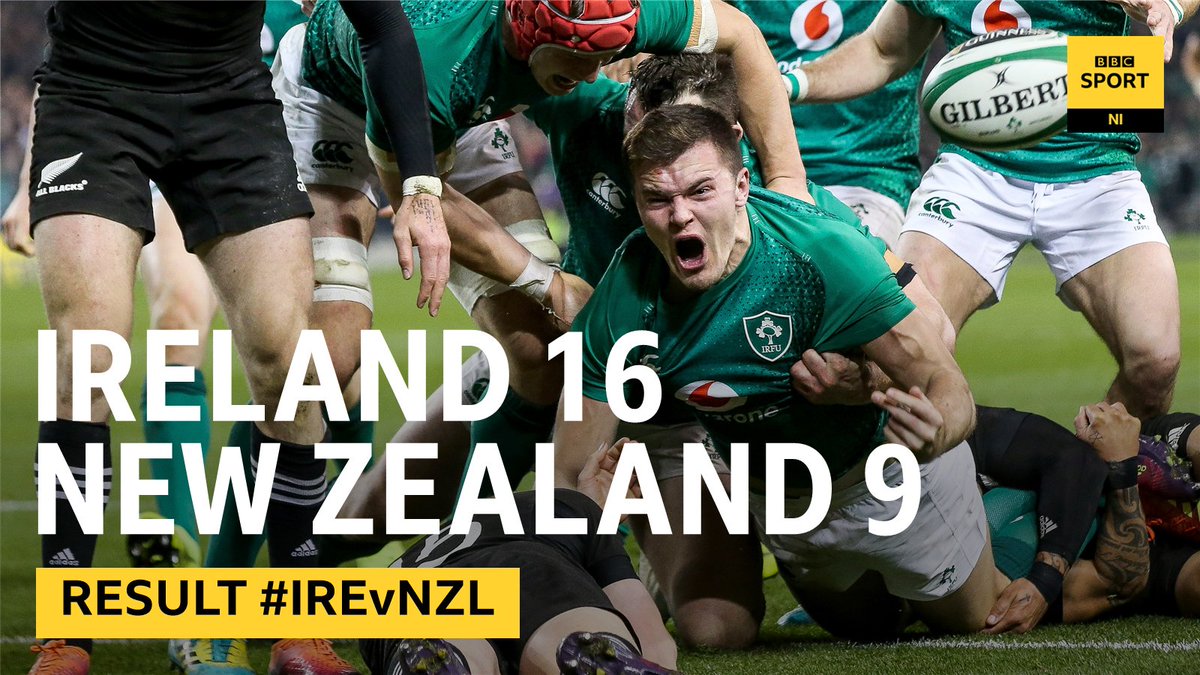 BBCSPORTNI's tweet photo. 🏉HISTORY! 

Ireland defeat the All Blacks in Dublin

Reaction  👇
📻 @bbcradioulster 94.5FM
📱💻▶️https://t.co/MH4DPZF5nm   #IREvNZL https://t.co/PI61AbALfX