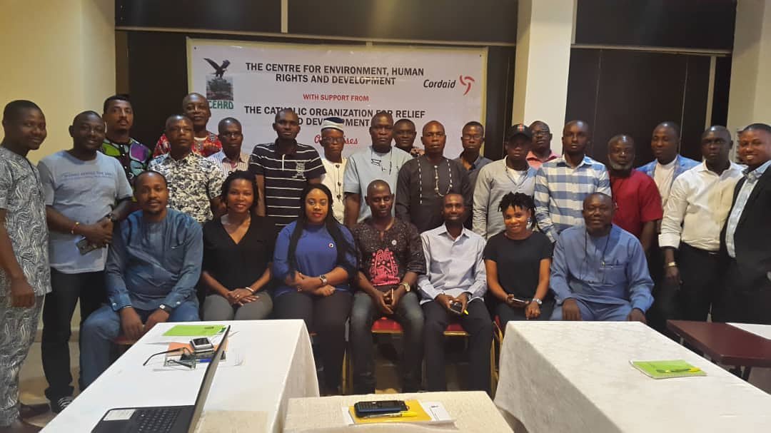 At the Consultative Workshop to Access the status of the Ogoni Clean up project, organized by The Center for Environment, Human Rights and Development (CEHRD) with support from The Catholic Organization for Relief and Development Aid (CORDAID).