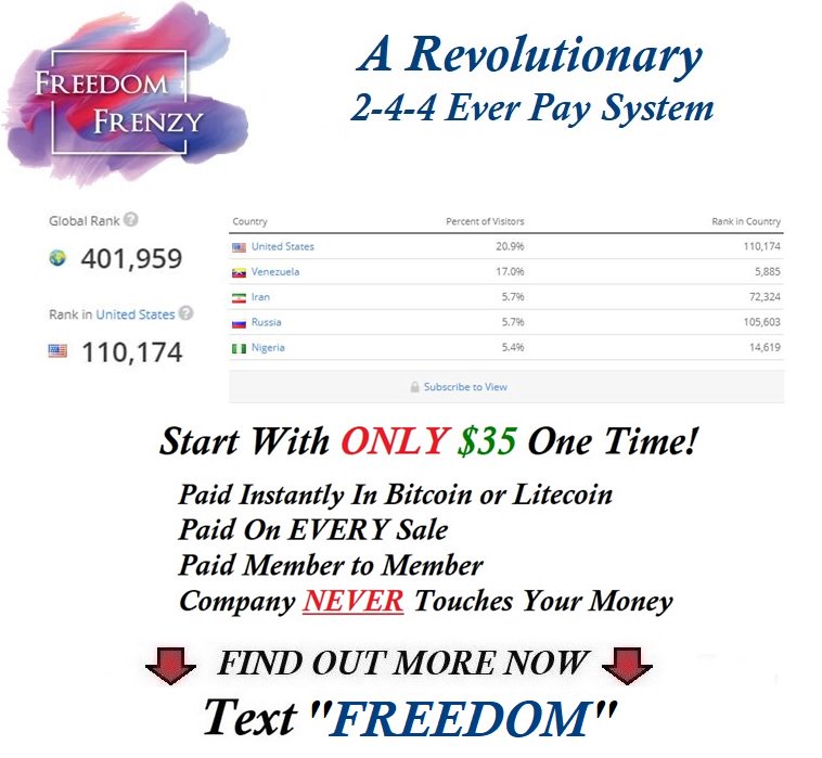 Never made a dime online? This changes everything!

Low Entry $35
One - Time Payment
100% Crypto 
Paid On EVERY Sale 
Member to Member

Make Up To $25K or more in the next 10 Weeks! Text "Tell Me More"! 

#freedomfrenzy #freedom #frenzy