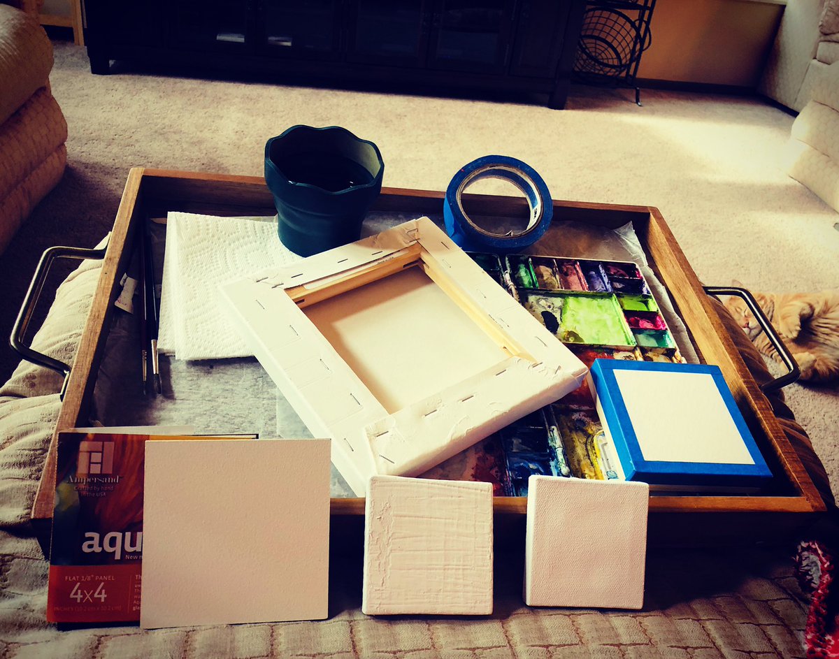 oxandtinder's tweet photo. This is the behind-the-scenes part of what sets original art apart ... So much happens before a final piece hangs on a wall
 
(Depicted: watercolor ground on canvas, aquaboard panels, watercolor paper glued on panel, and watercolor paper I stretched and stapled to a frame myself) https://t.co/j6nDt7Yea2