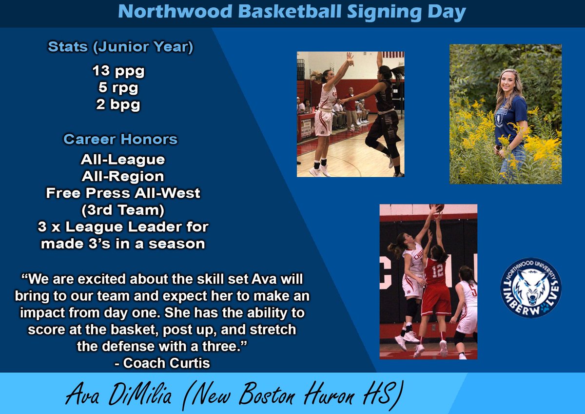 NorthwoodWBB's tweet photo. Thrilled with the addition of @avadimilia19 and what she will bring to our program. Welcome to the family! #signingday2018 https://t.co/Nll1UuKrQv