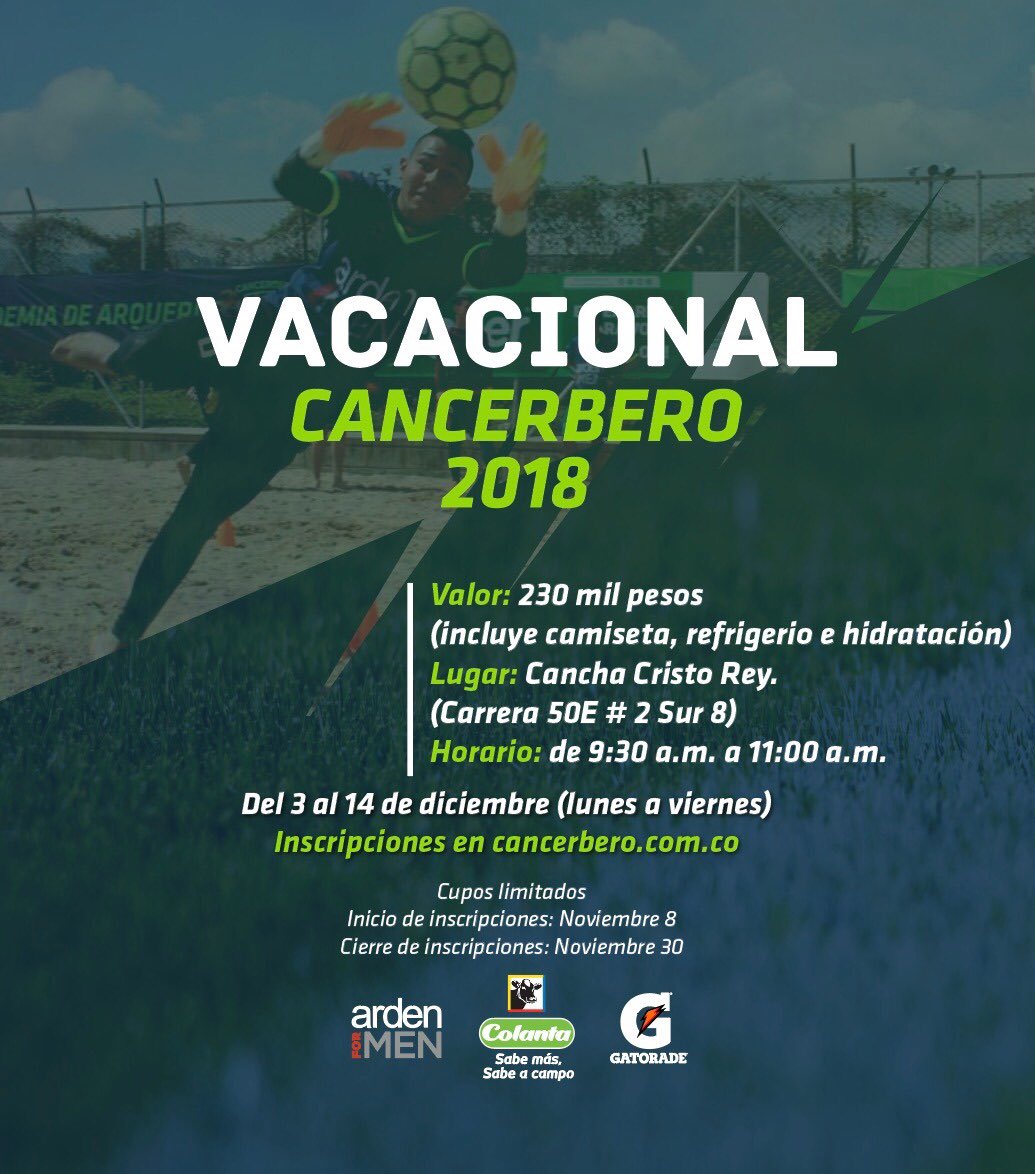 ¡#VacacionalCBRO! Inscripciones abiertas hasta el 30 de noviembre. El encuentro de fin de temporada para los arqueros en Colombia se vivirá en Medellín entre el 3 y 14 de diciembre. 👐⚽👐⚽👐⚽ ¡Te esperamos! @Cancerbero_FC #ElEnemigo#1delGol