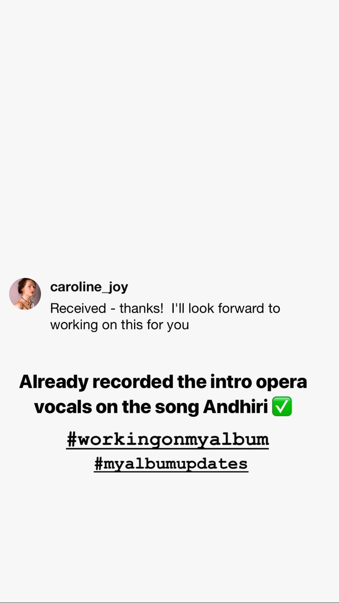 RishvanImon's tweet photo. Opera vocals recorded on the song “Andhiri” for my upcoming album #Emmen by a great classical opera singer from the UK. Happy that it’s done ✅ She has an angelic voice👼❤️ #albumupdates #work https://t.co/PC6ptPQs0b
