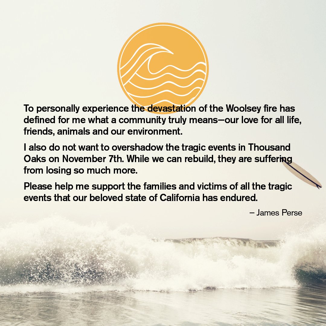 Please help me support the families and victims of all the tragic events that our beloved state of California has endured.    
– James Perse

jamesperse.com/charity