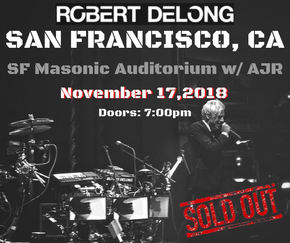Delong_Updates's tweet photo. SAN FRANCISCO, CA
Tonight!
Robert will be playing a SOLD OUT show at SF Masonic Auditorium w/ AJR
.
Doors: 7:00pm
.
Whoโs going?๐ค
.
.
#robertdelong #ajr #theclicktour #sanfrancisco https://t.co/bBJ9FJu88o