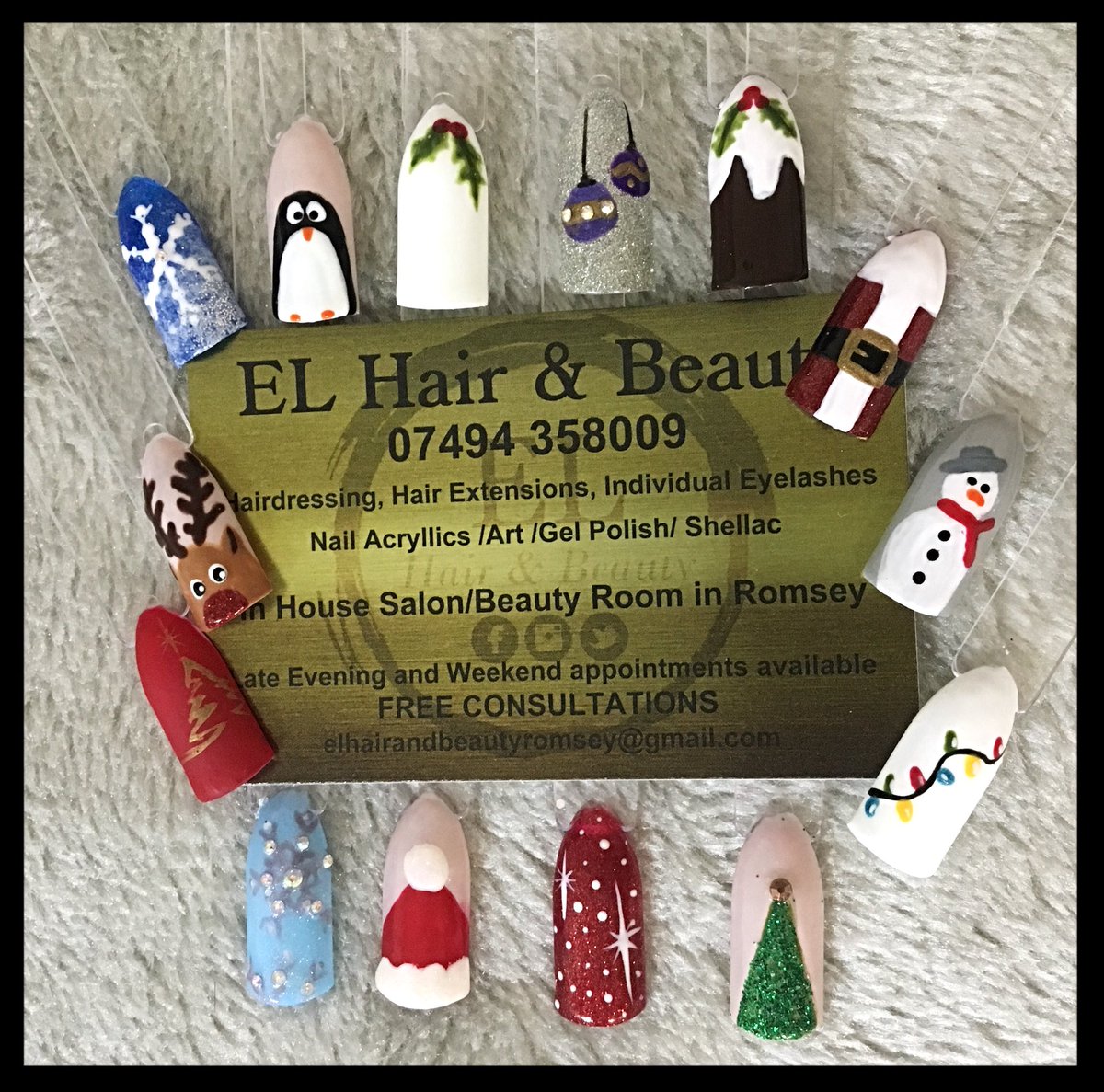 Hairstream2019's tweet photo. Feeling Festive this afternoon so thought I would throw some Chrimbo nail art samples together for all you lovely ladies......๐
#NailTech
#Christmas2018
#Hairdresser
#Stylist
#Nanotip
#PreBonded
#FusionBonds
#EyelashExtensions
#Hair
#Lashes
#HairExtensions
#Beauty
#GelNails https://t.co/ZRE4wZJaaO