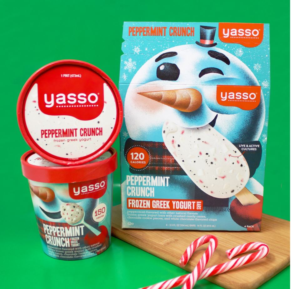 yassofroyo's tweet image. Your move, Jack Frost. #Yasso Peppermint Crunch is rolling out now! ❄️⛄ Link in bio for a list of retailers where you can find. Having trouble? DM us for a helping hand! #PeppermintCrunch #LimitedEdition