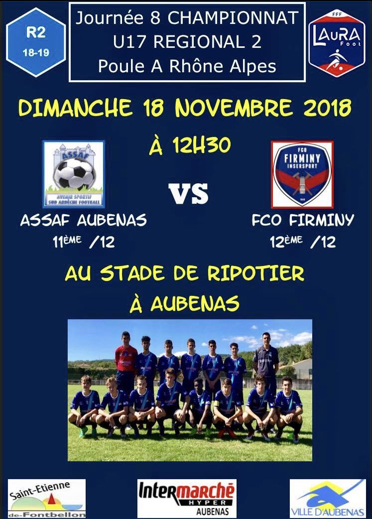 ASSAFAUBENAS's tweet photo. Veille de matchs 🔜 LES AFFICHES de nos #U17 2 D4 , #U17 1 R2 et de notre #équipeRéserve SÉNIORS amis supporters ‼️
Venez nombreux encourager nos équipes au stade de ripotier à aubenas !!🔵⚪️
#AllezLASSAF https://t.co/QtmRiqptcG