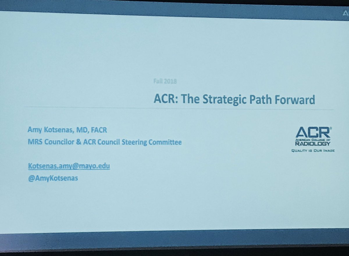 Dr. Amy Kotsenas, ACR Councilor and member of the ACR Council Steering Committee, gives the ACR Update. ACR priorities focus on the changing landscape of healthcare delivery, policy, and patient access.  

Moving forward with confidence!

@AmyKotsenas #Radiology #AI