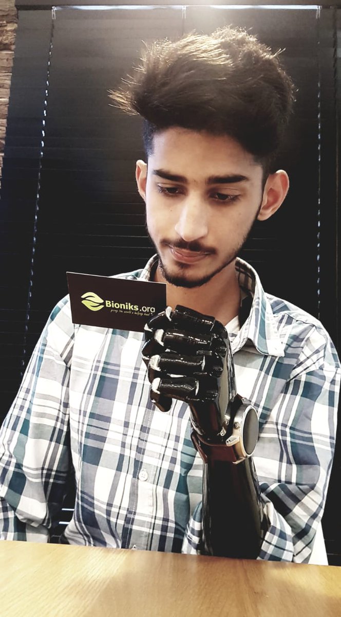 Bioniksorg's tweet photo. Congratulations Mr. Hassan for receiving the hand you wished for. We will work with same resilience if it means eliminating disability and seeing these people smile.
#prostheticArm #artificialHand #braincontrolled #metallic #black #sayingNoToDisability #rehabilitation #Robotics https://t.co/Nep4QGC5qV