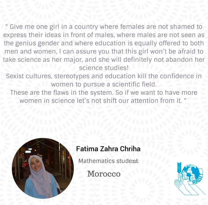 Let's meet another girl in science: Fatima Zahra Chriha from Morocco 🙂 

End this wonderful week right by contributing to our platform at womeninscienceday.org/GirlsinScience/