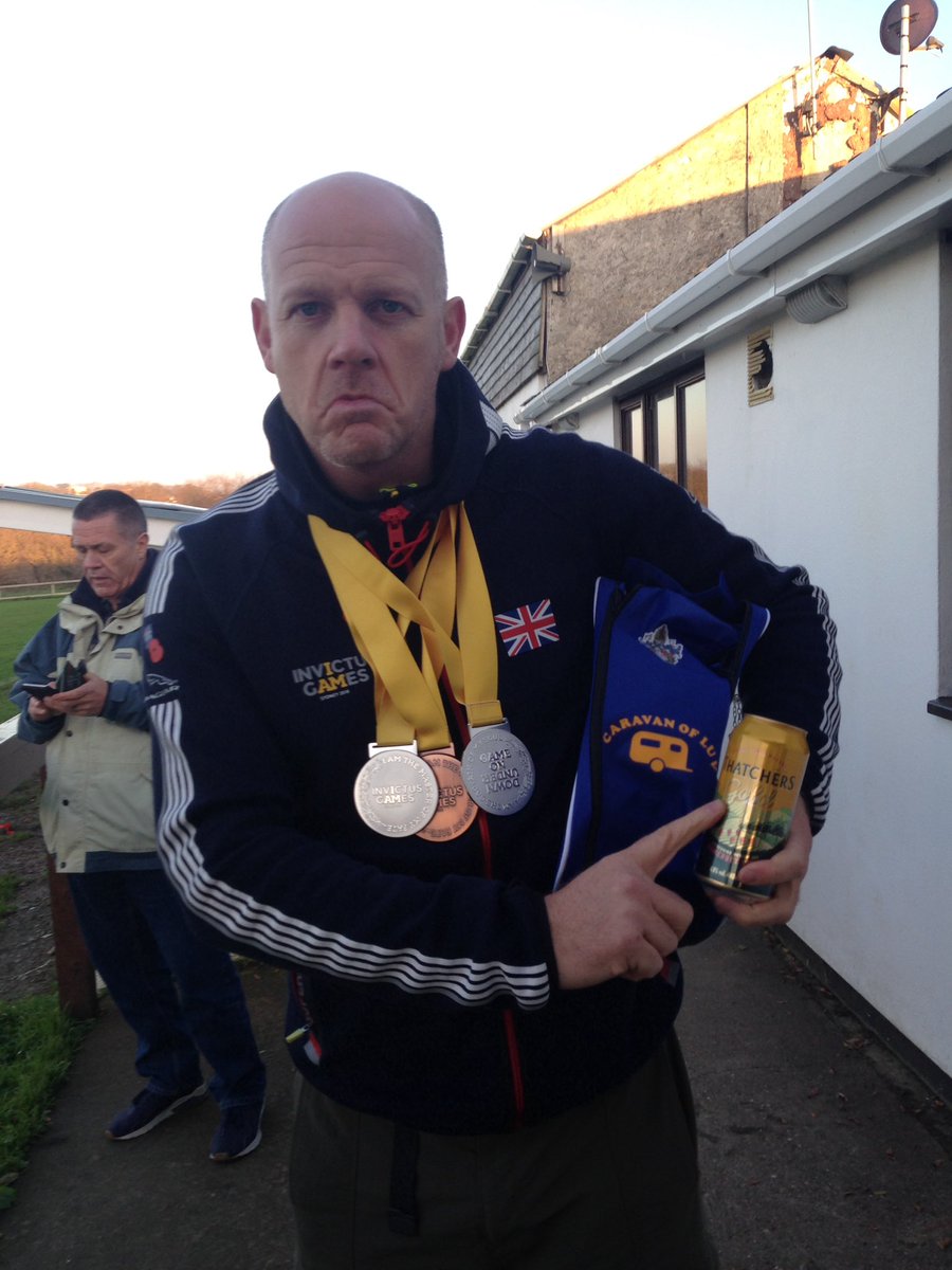 Invictus captain 2018 <a href="/dottie264/">Dot PerkinsPT</a> made an appearance at <a href="/BudeFc/">Bude FC</a> today and finally got his gold medal 🍺🍺to go with his 2 silvers and 1 bronze