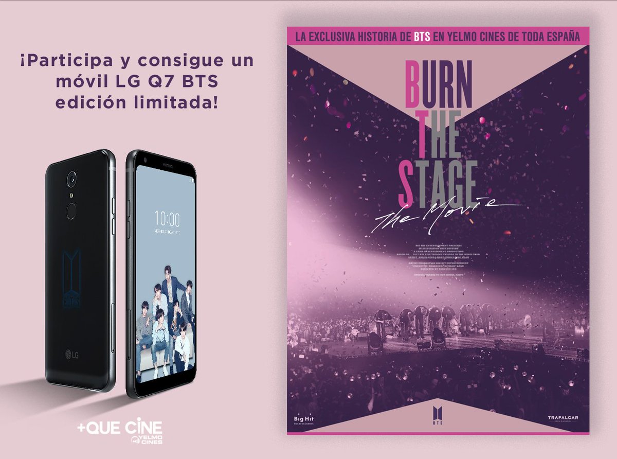 CineYelmo's tweet photo. ¿Quieres ganar un móvil LG Q7 #BTS Edición limitada gracias a #BurnTheStage y #LG_ES? ¡Pues pincha en el siguiente link y participa en este fantástico concurso! https://t.co/8NtDclvNvP https://t.co/ssSDWpyqS1