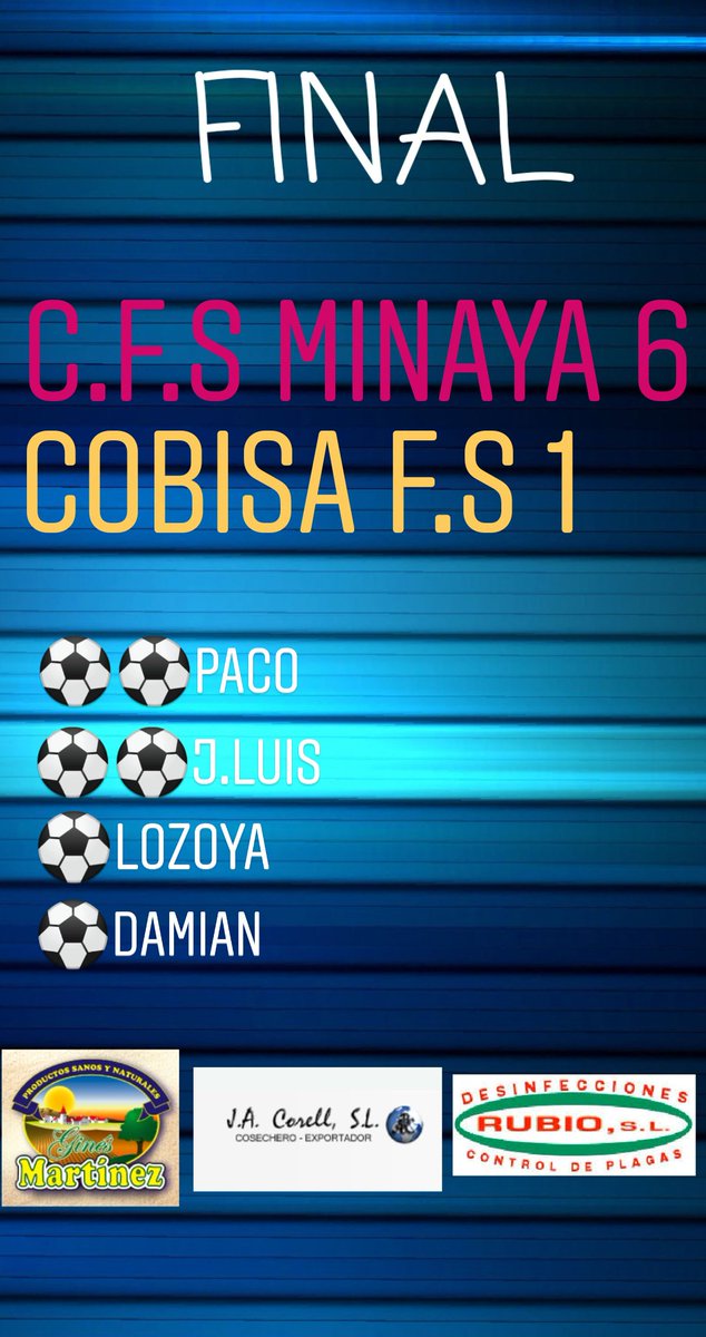 CFSMinaya's tweet photo. |FINAL|: @CFSMinaya 6-1 @cdecobisafs 
⚽⚽Paco
⚽⚽J.Luis
⚽Lozoya
⚽Damian https://t.co/N1sV9iOMqG