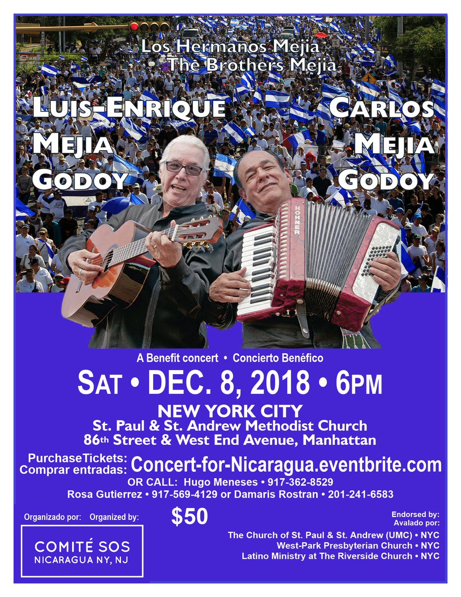 LoveInDTime's tweet image. CONCERT for NICARAGUA.

The Mejia Brothers TOGETHER!!  Benefit refrugees from Nicaraguan Government tyranny.  Tickets: Concer-For-Nicaragua.eventbrite.com      #ConcertForNicaragua  #JusticeInNicaragua
