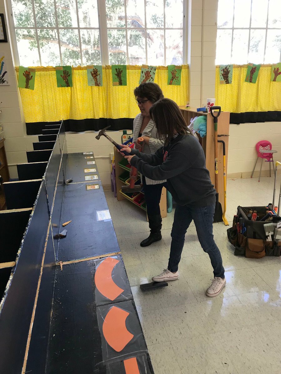 stjosepheagles's tweet photo. Demo Day! Over the next couple months, we will use vacation time to upgrade Mrs. Motsch’s VPK classroom. Demo began on Friday afternoon. Our amazing maintenance crew were assisted by Mrs. Motsch &amp; Mrs. Bissett at removing the large blue bookshelf in the center of the classroom. https://t.co/0gg850qhLe