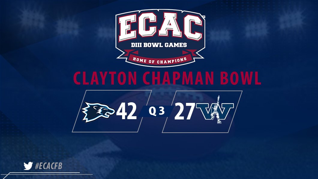 ECACSports's tweet photo. Wesley takes a big lead headed into the fourth quarter of the Clayton Chapman Bowl. They lead Westminster 42-27. @WesleyAthletics @WC_Titans #ECACFB https://t.co/wtTh9DDcKk