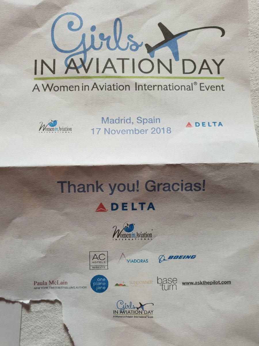 Thanks to <a href="/Delta/">Delta</a> airlines and <a href="/WomenInAviation/">Women in Aviation International</a> for the #GirlsinAviationDay event held in Madrid and for explain all kinds of aviation careers to our daughters