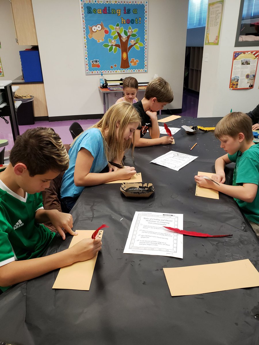 ShellyReh's tweet photo. Colonial Day at Akin:
My classroom became a one room schoolhouse and the kids wrote the class rules with quills. https://t.co/HjoJ0gJEi4