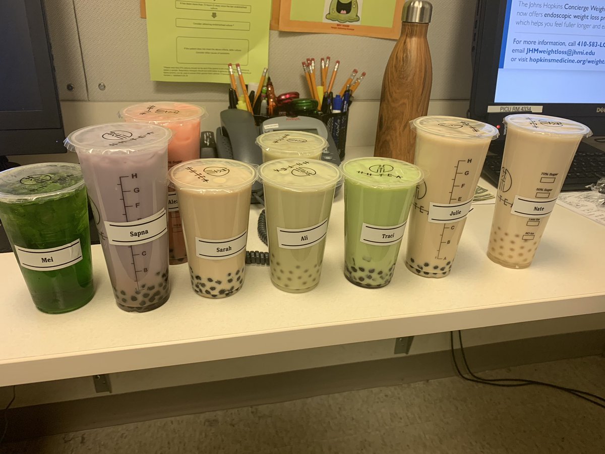 Saturday bubble tea shenanigans in the #pedsICU. #teambonding