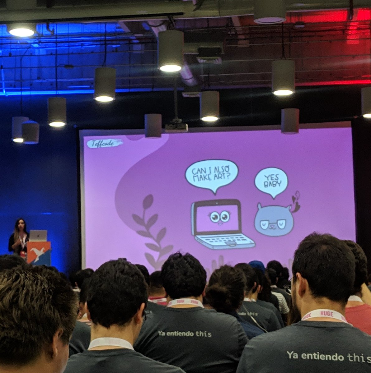 Can't get over <a href="/teffcode/">Estefany Aguilar</a>'s slide illustrations 😍  And shoutouts to other women making art with JS #JSConfCO
