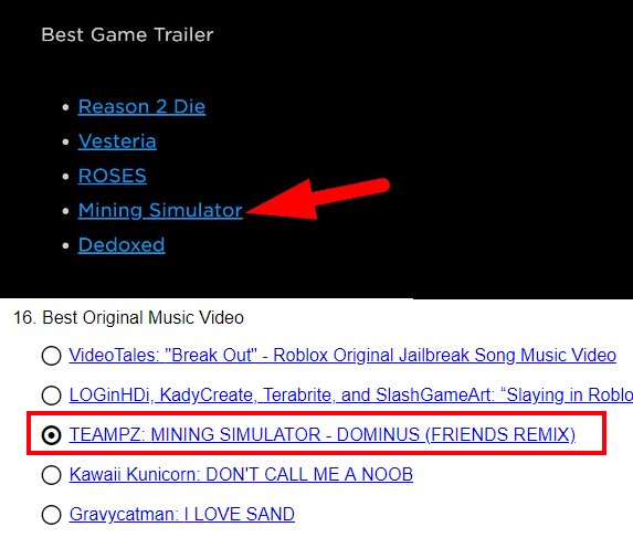 Isaac On Twitter Hey Guys We Re Nominated In Six Different Bloxy Award Categories This Year It Would Mean A Lot For Your Vote If You Really Enjoyed Mining Simulator This Year Vote - roblox trailer remix