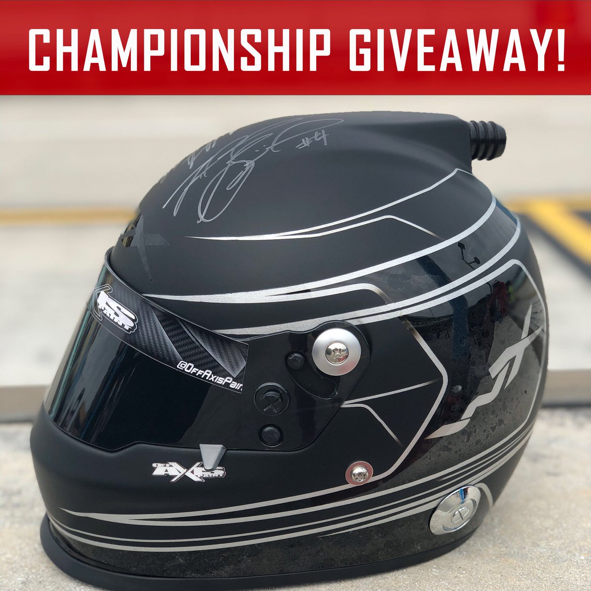 wileyx's tweet image. Championship giveaway! Their will be FIVE winners with this contest. 

1st place: Custom helmet by @offaxispaint signed by  @wileyx  drivers + a pair of your choice! 
The next four winners will win a @joeylogano hero card and glasses!

Rules: RT and follow to win!