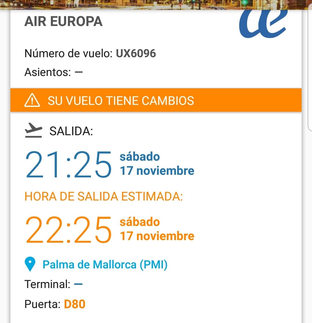 AlexGuzman2190's tweet photo. @AirEuropa retraso de una hora y no explican porque!! 😫😫 https://t.co/q6f71kz7kv