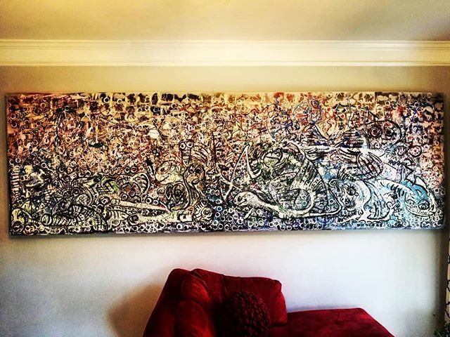 WeldonLimited's tweet photo. What do you see here? This is my largest and probably most out there piece i have.  I did a bunch of paint pours and then started drawing faces and animals out of the random paint pours.  Its crazy what comes to the surface when you do just that.  This p… https://t.co/T8lge2tiVj https://t.co/BNYmyEX1Pq