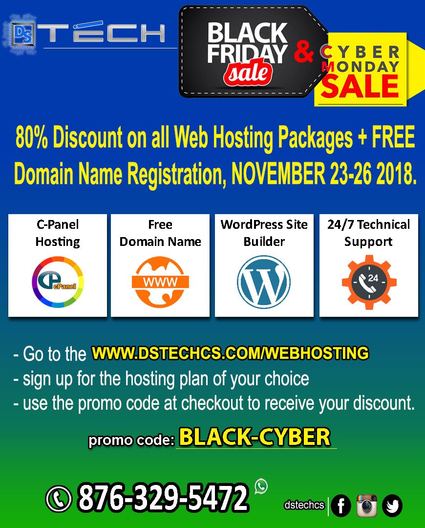 dstechcs's tweet image. Black Friday/ Cyber Monday Deal. Promo code BLACK-CYBER. VISIT dstechcs.com/webhosting/  #dstechcs #dstechcomputersolutions