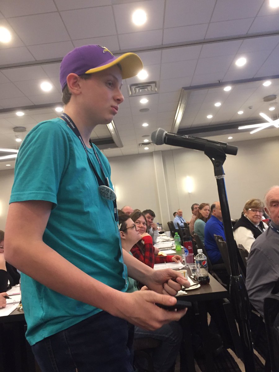 KMS_AgEd's tweet photo. #grassroots @daniel_w01 got his first @MNFarmersUnion resolution in support of All States Camp passed at #MFU2018 https://t.co/4c0uuhF4qH