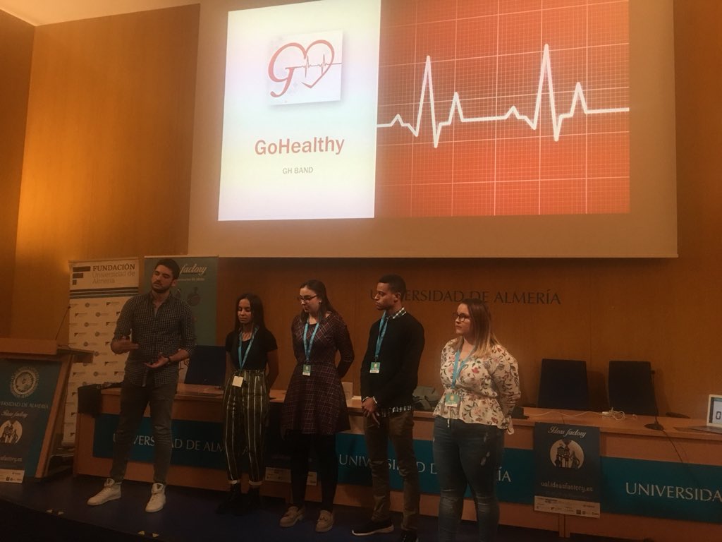 victoreglz's tweet photo. Y los ganadores del #IdeasFactoryUAL  son el equipazo de Go Healthy Band. Enhorabuena a todos los participantes por su esfuerzo y trabajo en estos 2 días superintensos!! @ideasfactory_es @EmprenderUAL @ualmeria @carlosmguevara @creamucho https://t.co/nXkTkVnZac