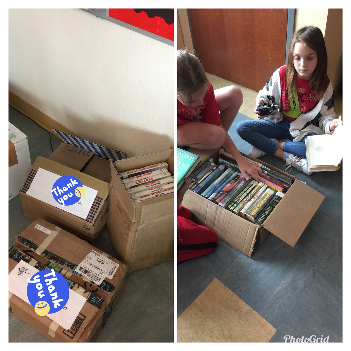 Mrs_Rochon's tweet photo. So grateful to #upwithbooks an organization I am lucky to have benefited from! My students loved unpacking all the books and selecting what to read over our Thanksgiving break. They are so excited to read! #VBEvibe #Literacyfocus #readersbecomeleaders https://t.co/TeMQkbLZcs