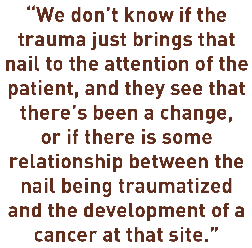 AADmember's tweet photo. You can’t trust the #nail...this month’s issue of #DermWorld demystifies cancer of the nail. https://t.co/la5tvhCJLK / #nailcancer @adamirubin @DrDanaBeauty https://t.co/gdAmX1zmUa