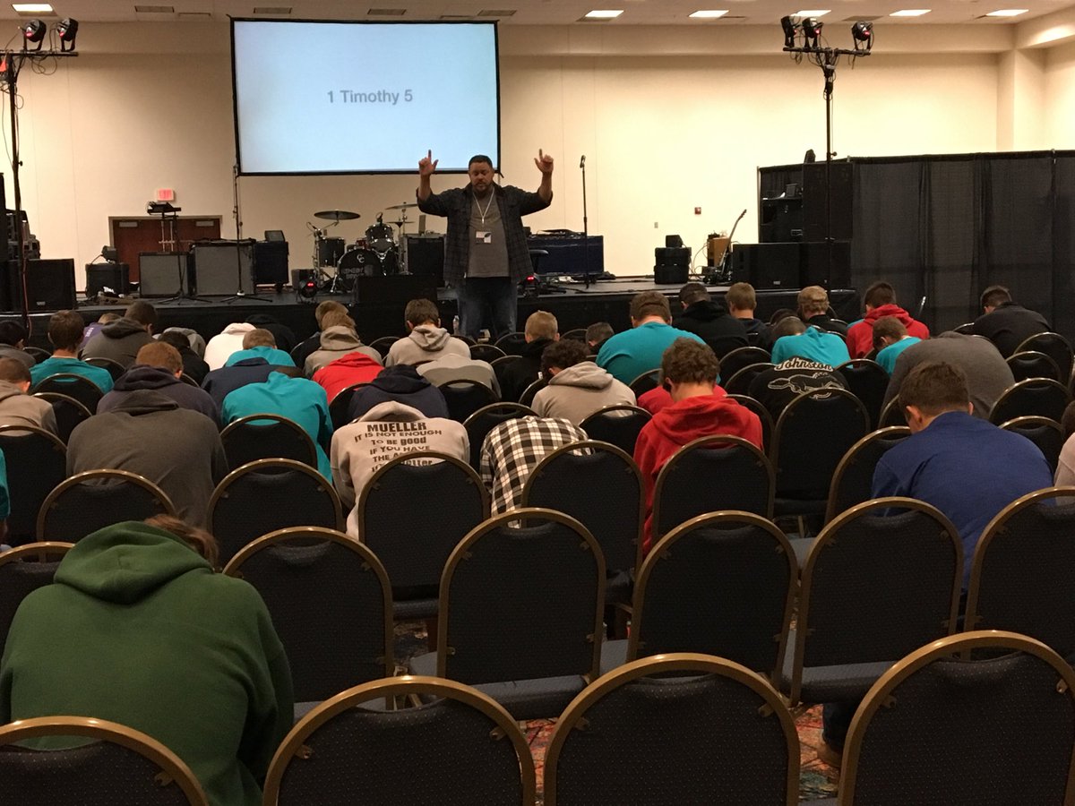 akubraman's tweet photo. Rev. Hartjen praying over the young men after his presentation on being godly men. https://t.co/oCewML20oj