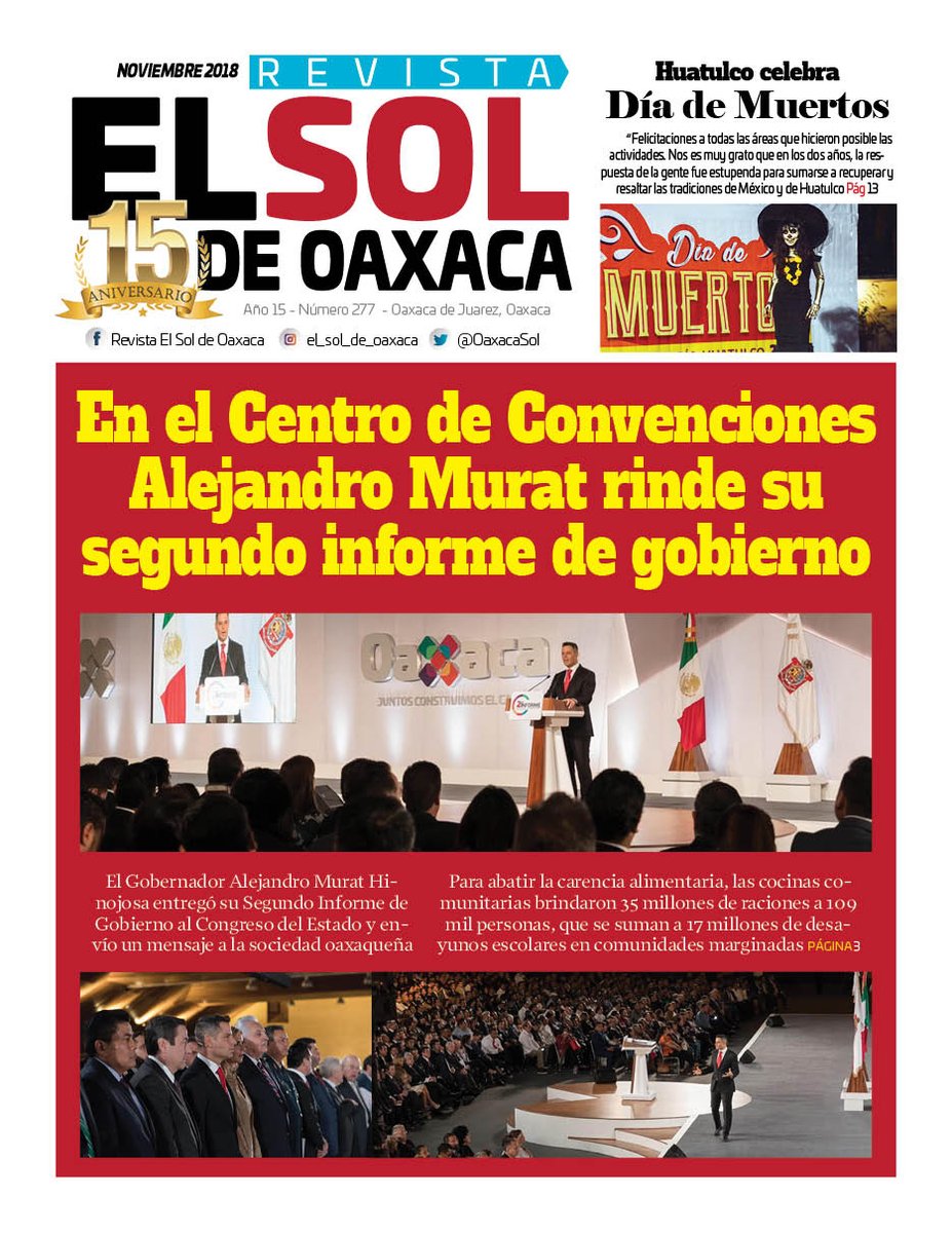 VicManOaxaca's tweet photo. #RevistaElSoldeOaxaca #EdicionDiciembre #Numero277 #Portada
"En el centro de convenciones @alejandromurat rinde su segundo informe de gobierno" #Oaxaca #Gobierno
(@Alfonso_Mtz_ @chucholox @caloabu @laverdaddeoax @chuchougalde1 @MoisesMolina @AdolfoToledo_ @animalitooax ) https://t.co/1jNlo601ST