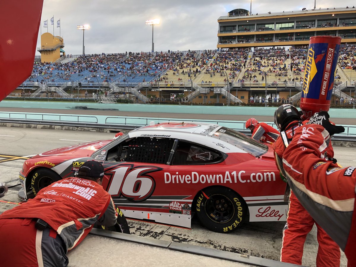 Pit stop at the conclusion of stage two for four tires, fuel and a track bar adjustment.