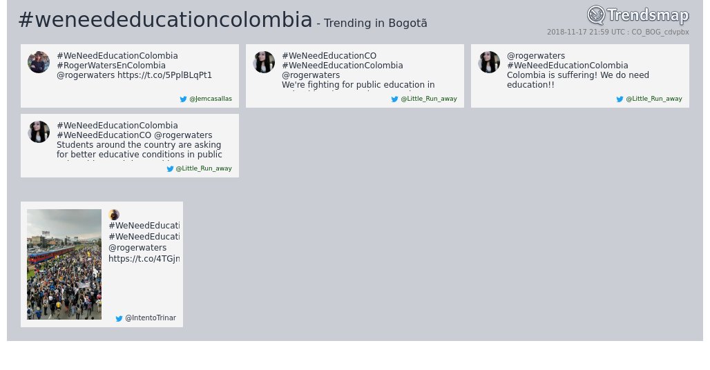 TrendsBogota's tweet photo. #weneededucationcolombia es ahora una tendencia en #Bogotã

https://t.co/d8LztEh9gl https://t.co/s5J2YGmqdc
