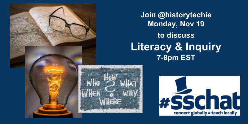 historytechie's tweet photo. Join me for #sschat as I guest host this Monday, Nov 19th, for the 3rd installment of #Novinquiry.
Literacy + Inquiry = awesomeness!!
7pm Eastern ... 4pm Pacific https://t.co/1EdWowly7Z