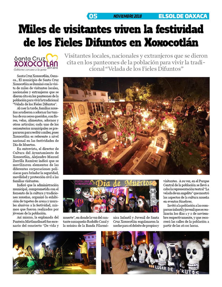 VicManOaxaca's tweet photo. #RevistaElSoldeOaxaca #EdicionDiciembre #Numero277 #Pag5
* Miles de visitantes viven la festividad de los fieles difuntos en #Xoxocotlán.
@Alejandro_ALJ @Judith_MJ93 https://t.co/dO0mgisBLh