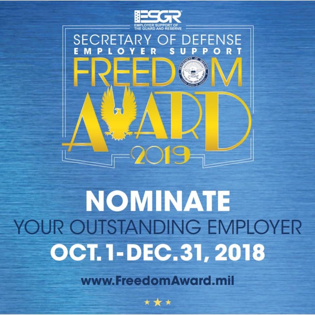 FL_ESGR's tweet image. Do you have an amazing employer that goes above and beyond for you? Tell the world about them by nominating them for the Secretary of Defense Freedom Award! 
#supportourguard #supportourreservists #secdeffreedomaward #nationalguard #airnationalguard #GuardReserves