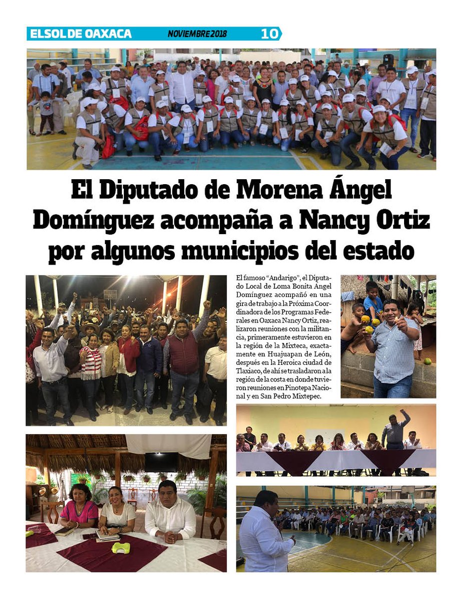 VicManOaxaca's tweet photo. #RevistaElSoldeOaxaca #EdicionDiciembre #Numero277 #Pag10
* El Diputado de #Morena @AngelAndariego acompaña a @NancyOrtizOax por algunos municipios del estado. https://t.co/J76TKXBBvF