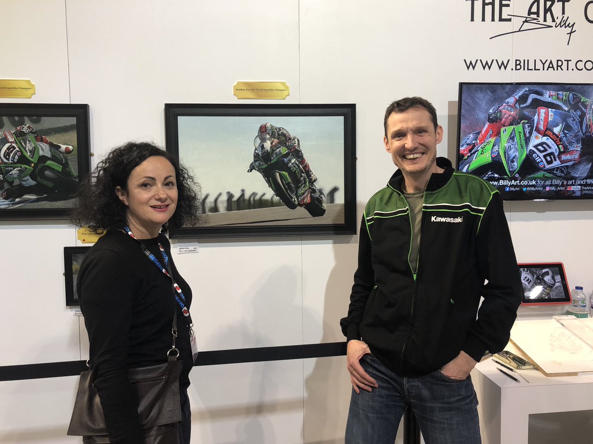 Met the amazingly talented @Billyartist at @motorcyclelive @Kawasaki_News His paintings are even more unbelievable to the naked eye😍 @Biketruck you got to pop over! @alfelstead check this art out! So good to meet you Billy x