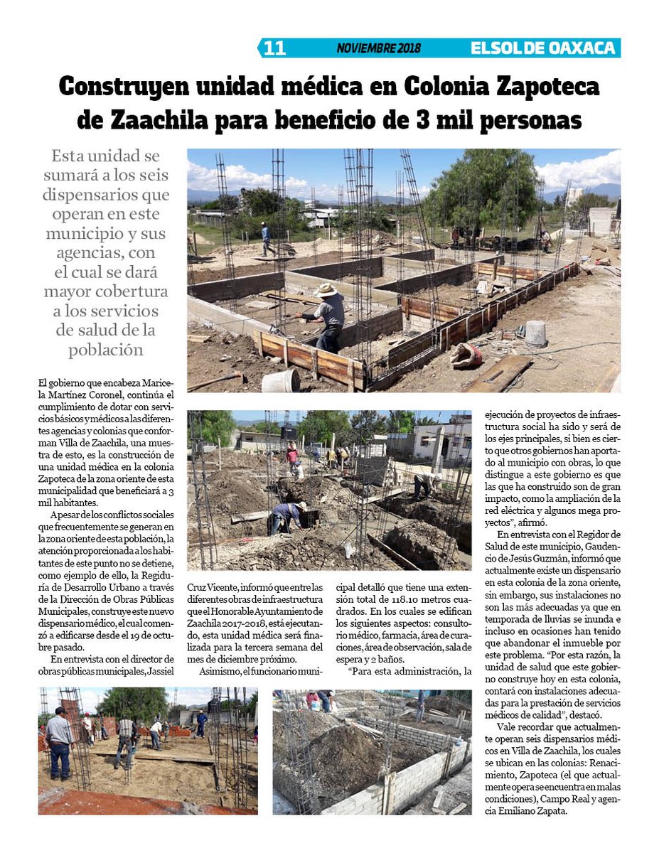 VicManOaxaca's tweet photo. #RevistaElSoldeOaxaca #EdicionDiciembre #Numero277 #Pag11
* Construyen unidad medica en Colonia Zapoteca de Zaachila, para beneficio de 3 mil personas.
@MaricelaMtz2017 @Zaachila2017 https://t.co/AADiW7MRev