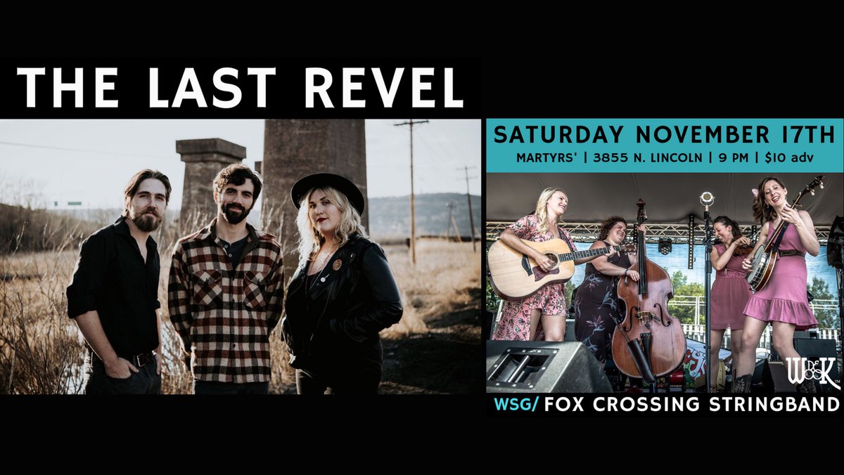 martyrslive's tweet photo. TONIGHT! @TheLastRevel blends front porch #americana w/ #Folk, #Rockabilly, Old Time #StringBand & #Rock in original/timeless song. Talented #Chicago ladies #FoxCrossingStringband open 9pm
#TheLastRevel #bluegrass #livemusic #fiddle #banjo #bluegrassmusic #concert #MartyrsChicago https://t.co/9VHgZEoley