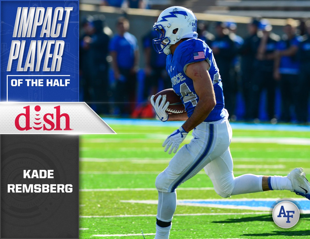 AF_Football's tweet photo. Your @dish Impact player of the Half is RB Kade Remsberg. At half he has 98 yards Rushing. #LetsFly #OwnSaturday #BeatWYO https://t.co/vDWg9cZ8uW