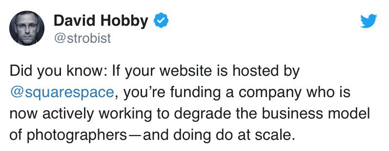 photoshelter's tweet image. SquareSpace is officially screwing photographers bit.ly/2QPZwf3