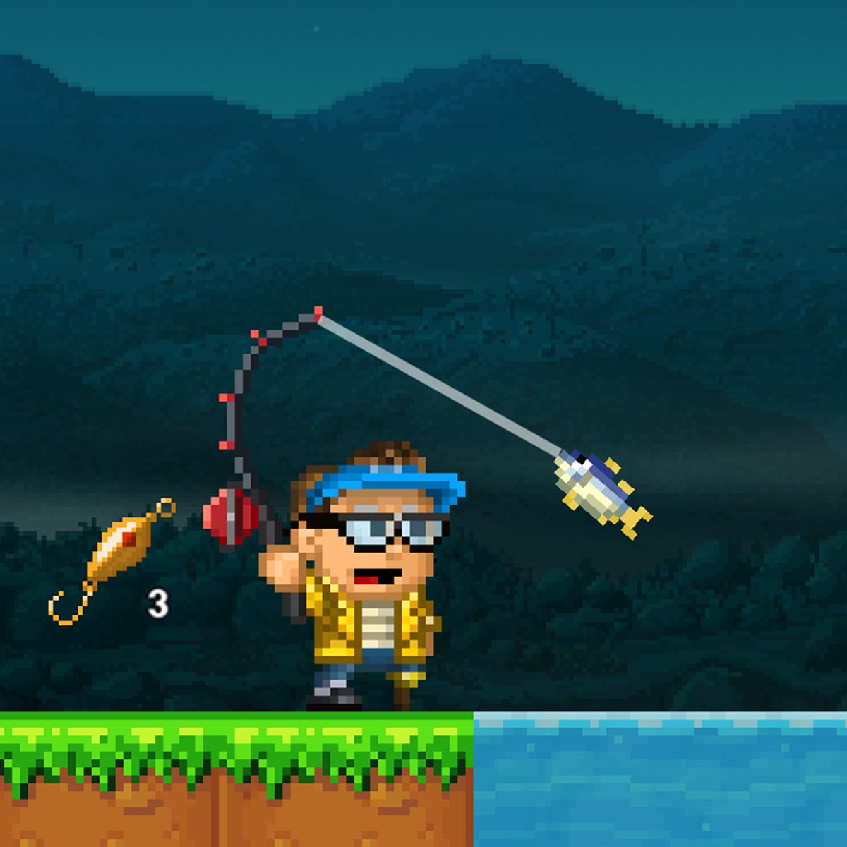 pixelworldsgame's tweet photo. Last catch of the day! Final testing of the update is almost complete and it should be available to you next Wednesday! #PixelWorlds #update #sandbox #fishingupdate #mmo https://t.co/0l6ubTK3AX