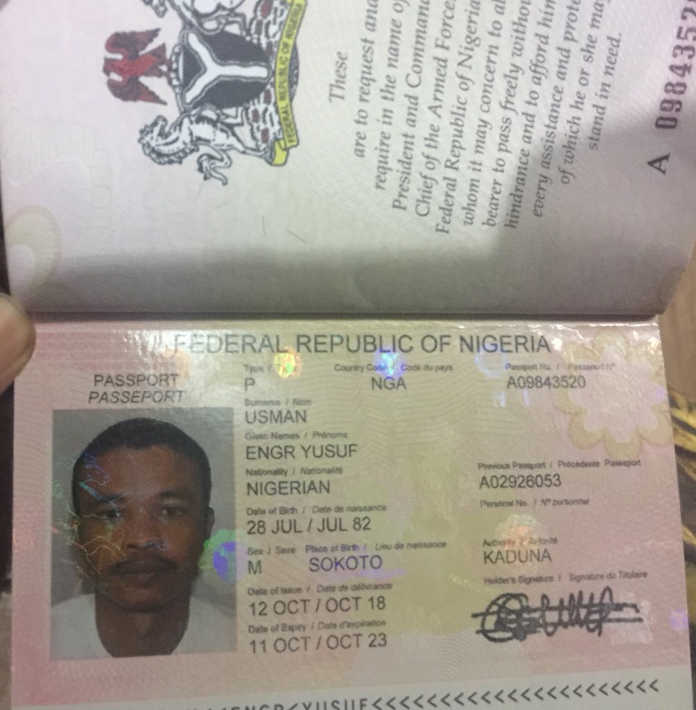 marioski76's tweet image. Lost but found. Int’l passport belonging to Engr Yusuf Usman. Please retweet. He should go to Harbisa enterprises at Alkali Road.